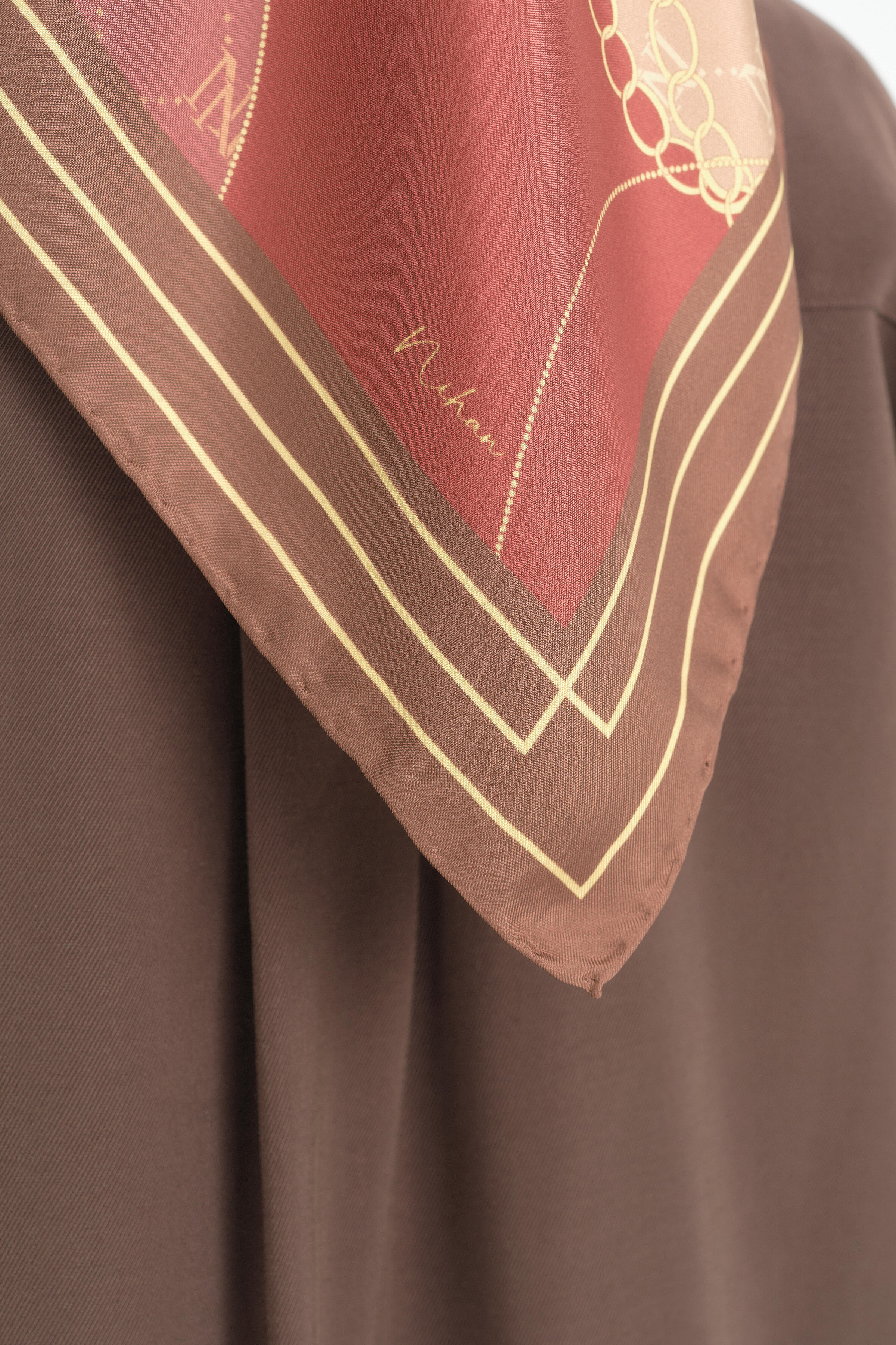 Zincir Twill İpek Eşarp - Bordo
