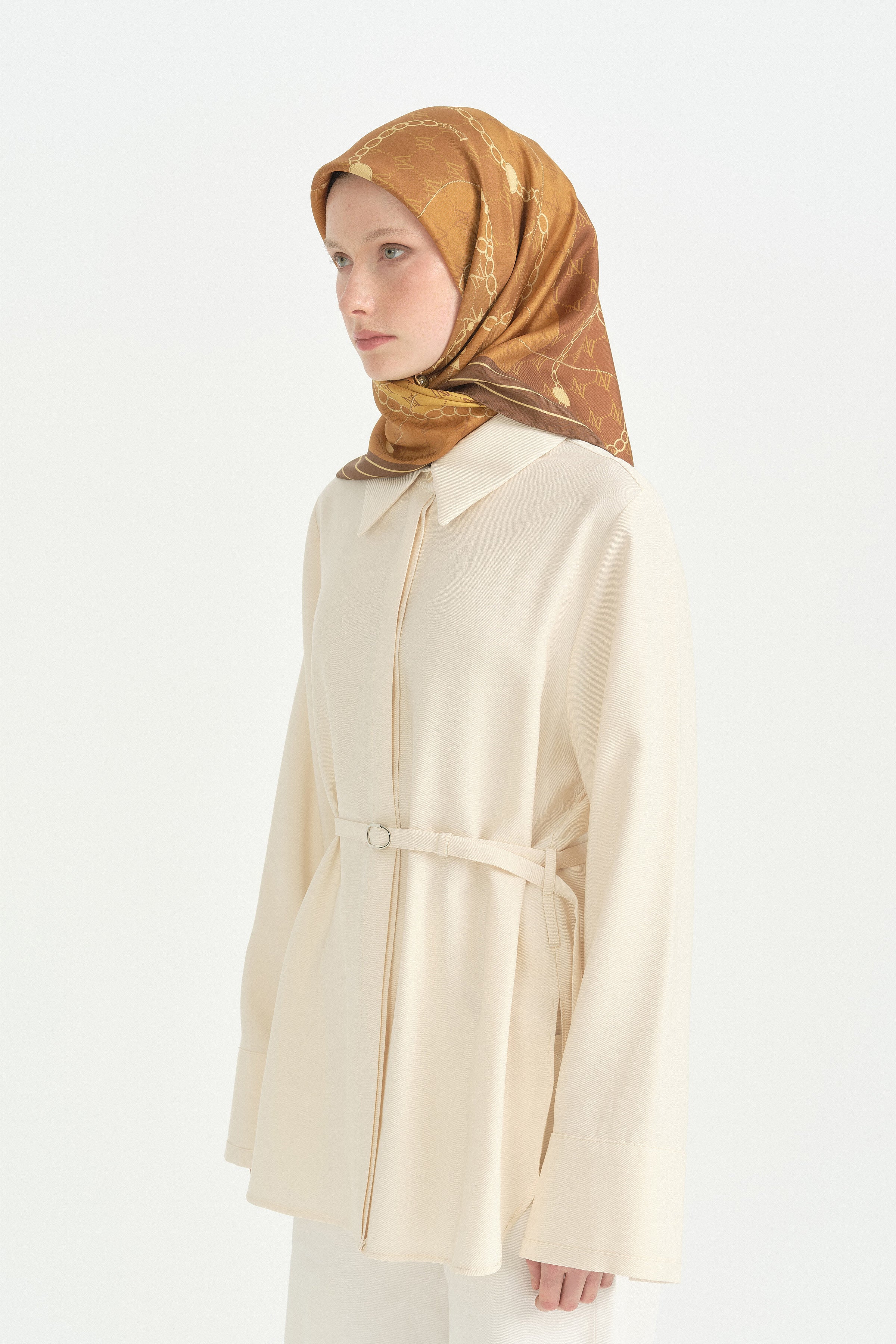 Zincir Twill İpek Eşarp - Gold
