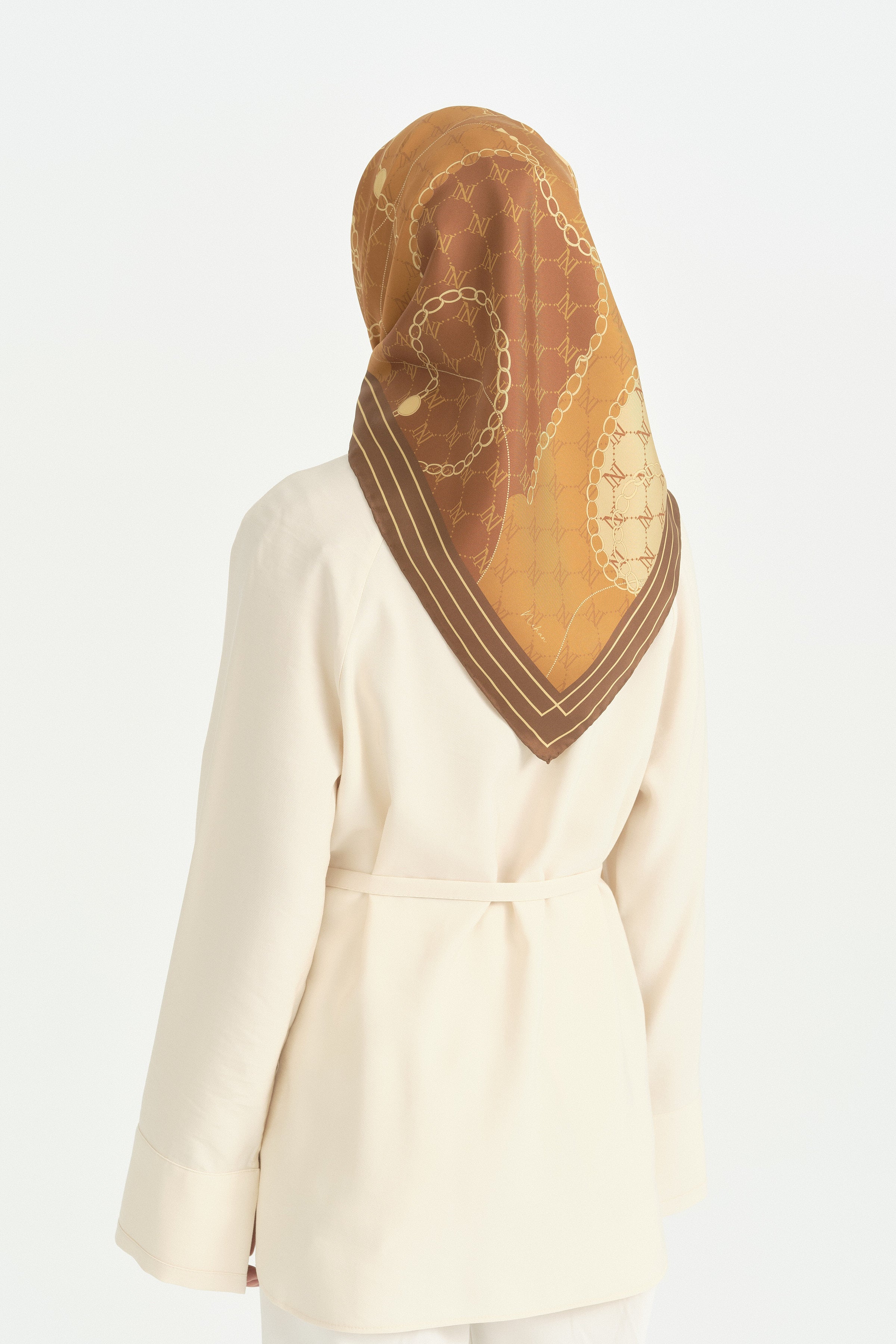 Zincir Twill İpek Eşarp - Gold