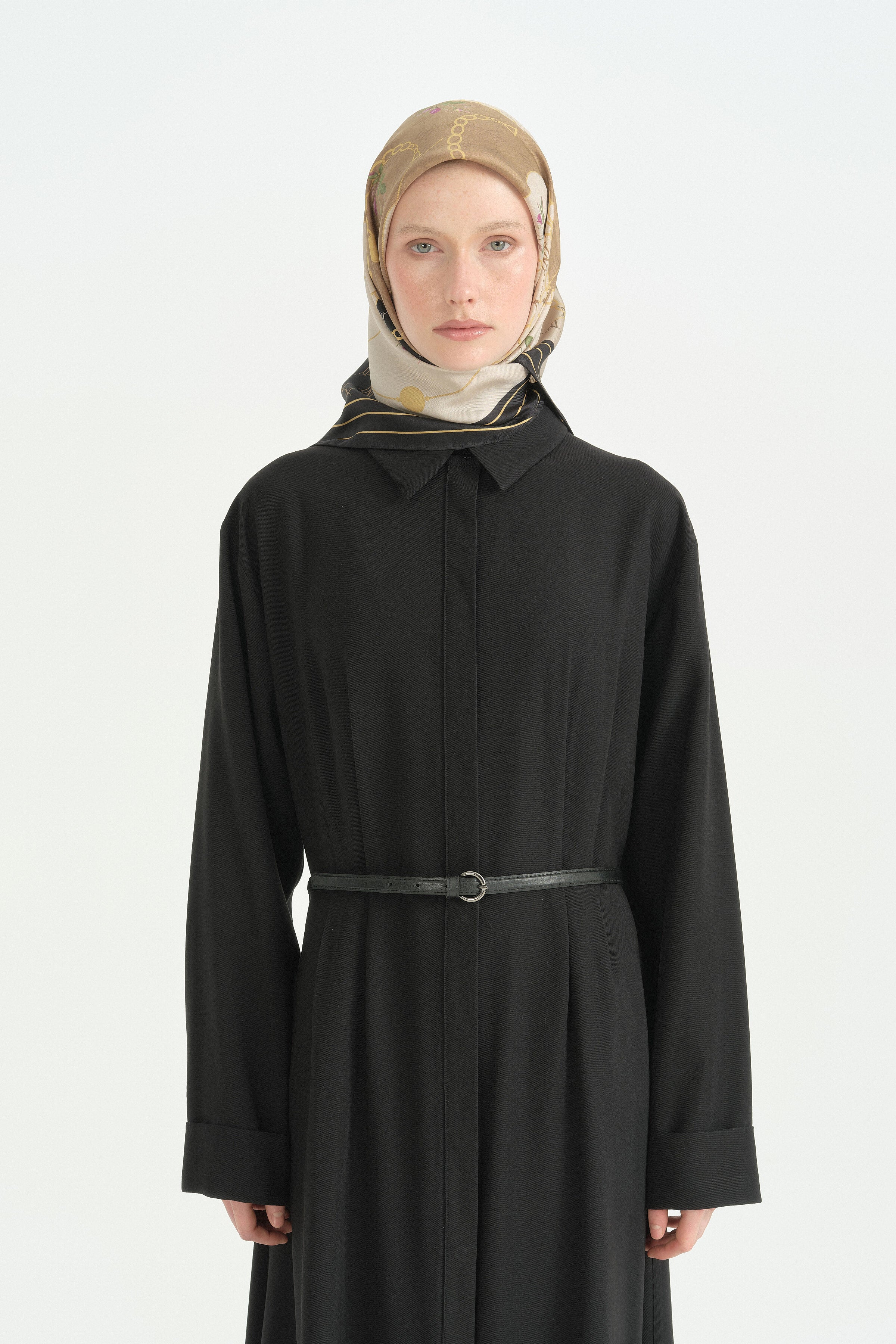 Zincir Twill İpek Eşarp - Taş