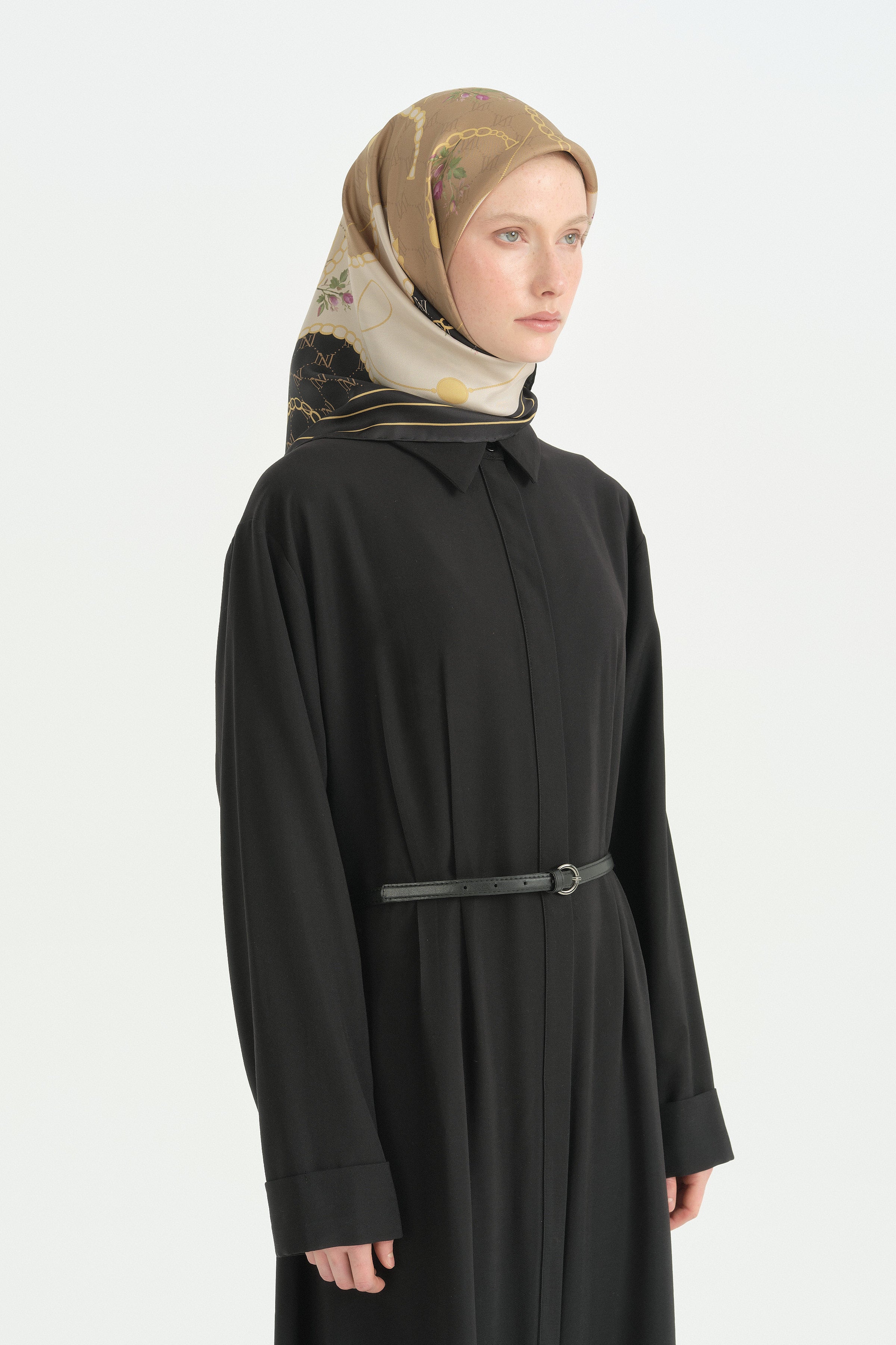 Zincir Twill İpek Eşarp - Taş